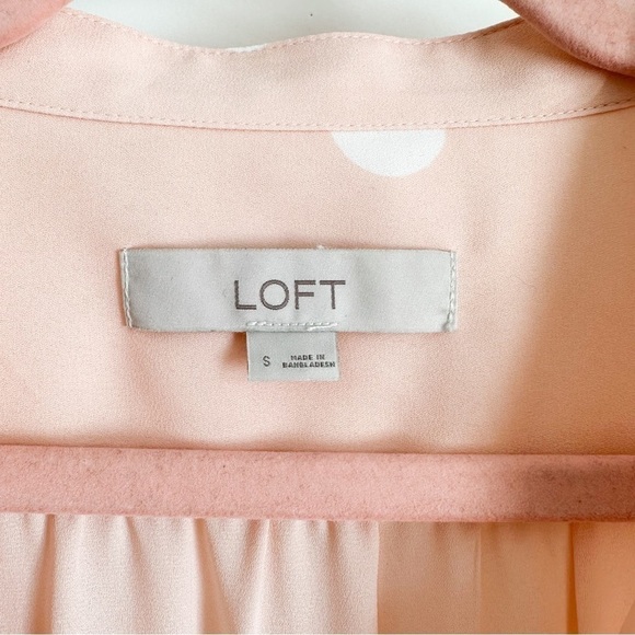 Loft Pale pastel pink white polka dot Sheer Button Front Collared Top sz small - Picture 5 of 11